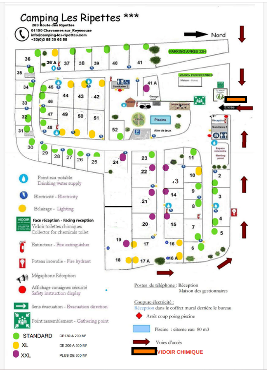 Plan du camping Les Ripettes